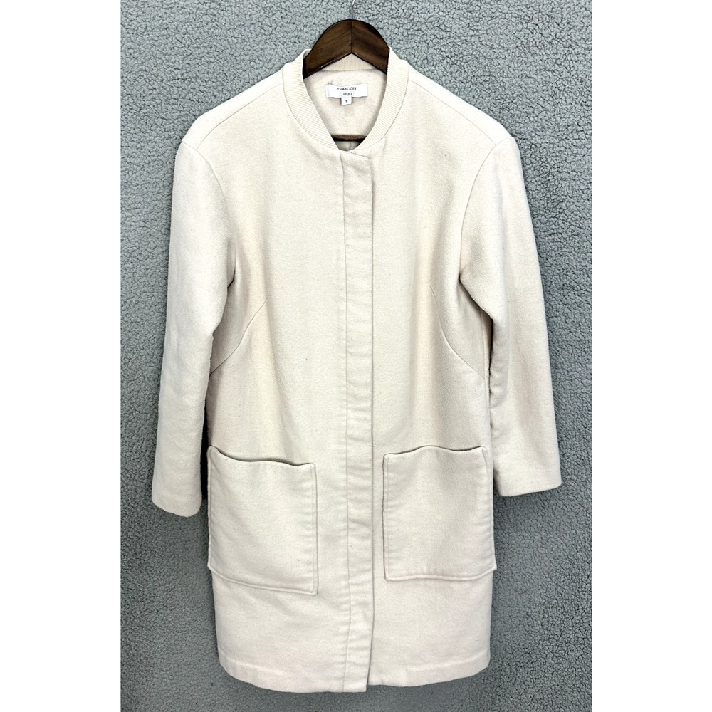 Thakoon Collective OverCoat Womens Small‎ Ivory Wool Blend Pocket Front Luxury